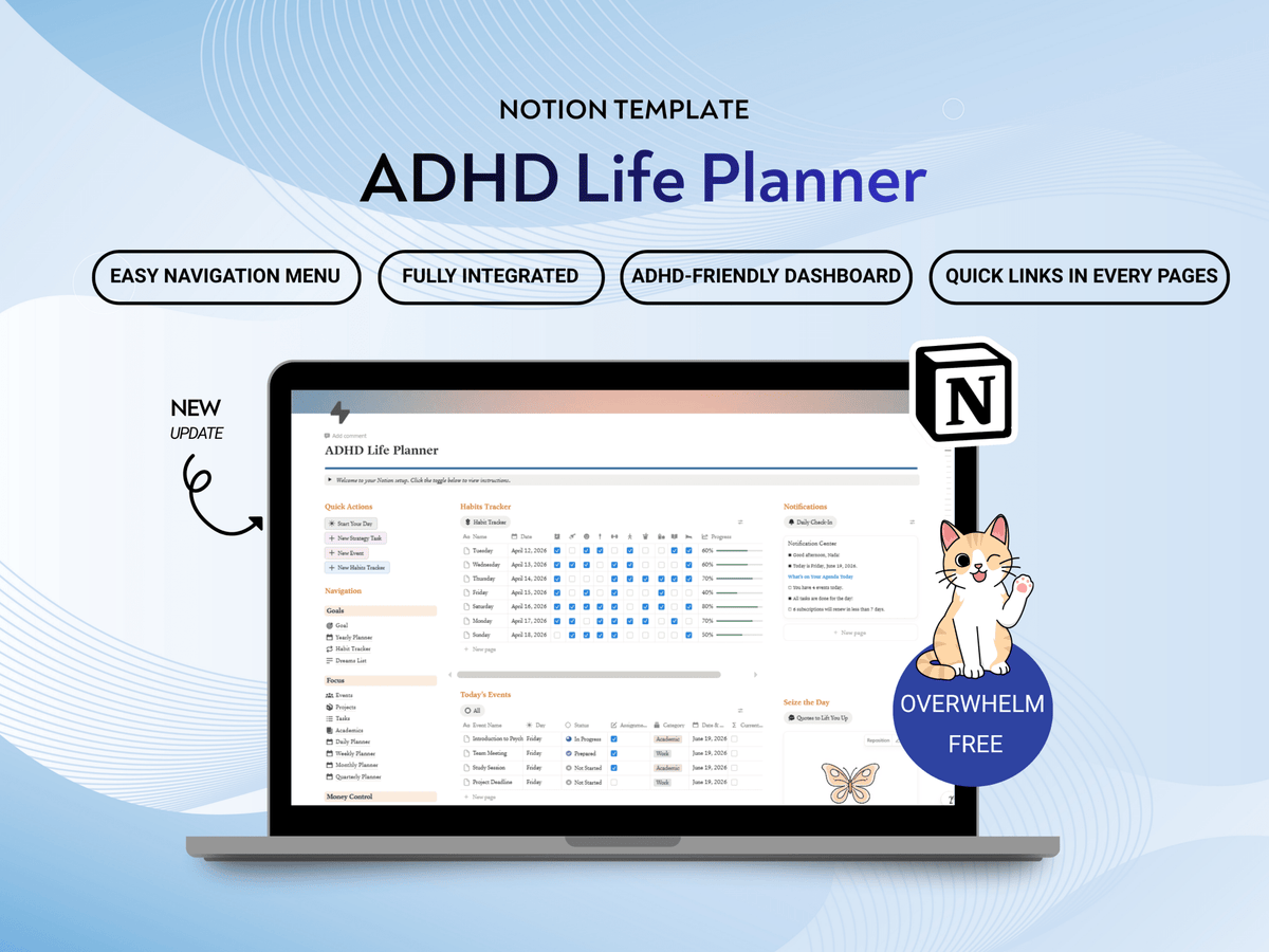 ADHD Notion Template That Keeps You Focused & Organized. - My Store